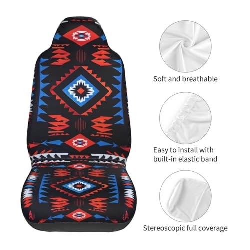 Western Car Seat Covers Abstract Geometry Ethnic Front Auto Seat Cover Navajo Southwest Car Bucket Seats Protector Covers Universal fit for SUV Sedan Van Trucks, Black - color: Western
