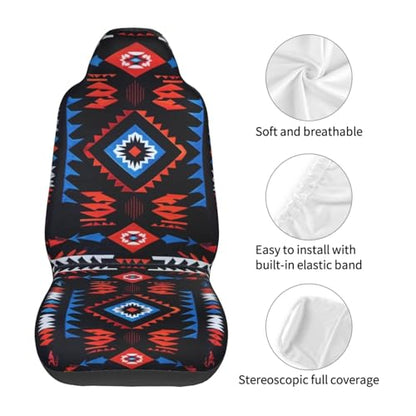 Western Car Seat Covers Abstract Geometry Ethnic Front Auto Seat Cover Navajo Southwest Car Bucket Seats Protector Covers Universal fit for SUV Sedan Van Trucks, Black - color: Western