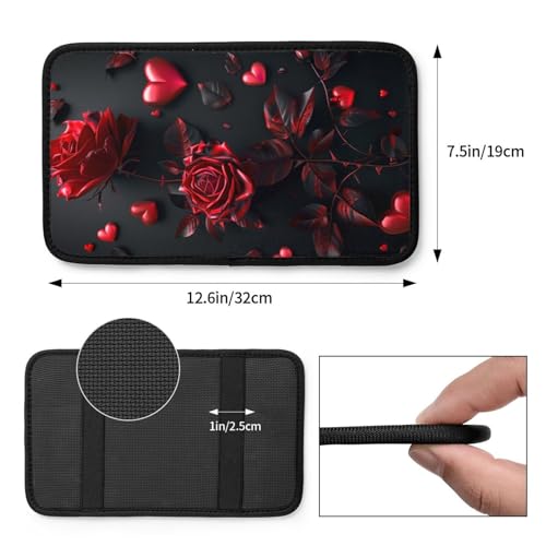 Universal Car Center Console Cushion Pad, Red Rose Soft Waterproof Car Center Console Cover Auto Armrest Seat Box Cover Protector for Most Vehicle SUV Truck Car - color: Red Rose