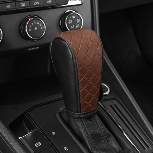 Leather Car Gear Shift Knob Cover, Upgraded Anti-Slip Design Stick Shift Knob Cover, Universal Durable Car Decorative Accessories Shifter Stick Protector Suitable for Cars,Trucks,SUVs (Bk/Bn) - color: Black/Brown