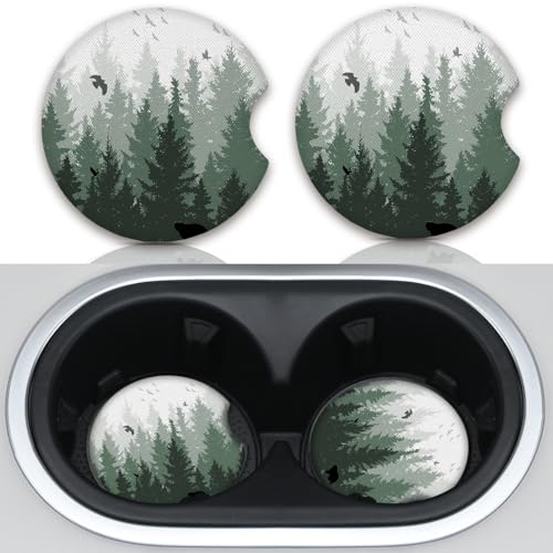 Car Coasters for Cup Holders,Cute Car Interior Accessories for Women Men,2.75" 2pcs Cup Holder Coasters for Car,Anti Slip Rubber Car Cup Mat with A Finger Notch(Forest) - color: Forest