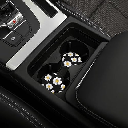 Beautiful Daisy Steering Wheel Cover - Cute White Daisy Steering Wheel Covers Car Cup Holder Pad 2 Pack Accessories Universal 15 Inch Auto Anti-Slip Car Wheel Protector - color: Daisies