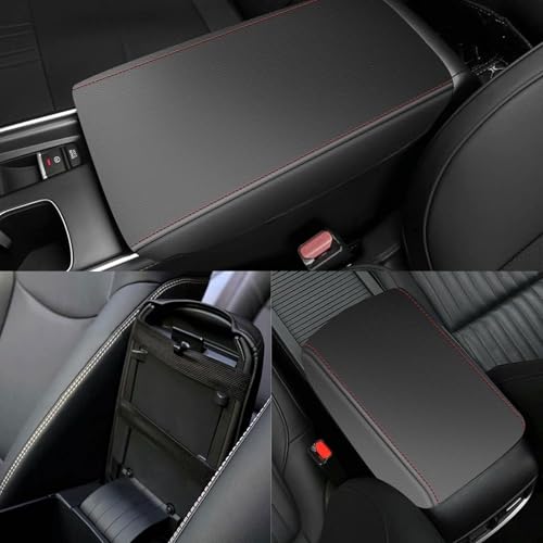 AOMSAZTO Armrest Covers Middle Console Covers for 2017-2022 Nissan Rogue Black with Red Stiches - color: Black with red stiches