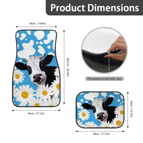 Cow Daisy Blue Carpet Floor Mats for Car & Auto - Universal Fit -Front & Rear Automotive Floor Mats - color: Cow Daisy Blue