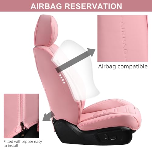 TIEHESYT Car Seat Covers Full Set, Breathable Leather Automotive Front and Rear Seat Covers, Car Seat Protectors Full Set, Compatible with Most Vehicles, SUV (Cute Pink, Front Pair and Rear) - color: Cute Pink, size: Front Pair and Rear Headrestless