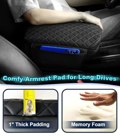 Center Console Cover for Ford Explorer Arm Rest Lid, Diamond Quilted Armrest Pad with 1-Inch Comfort Lift (2011-2019)