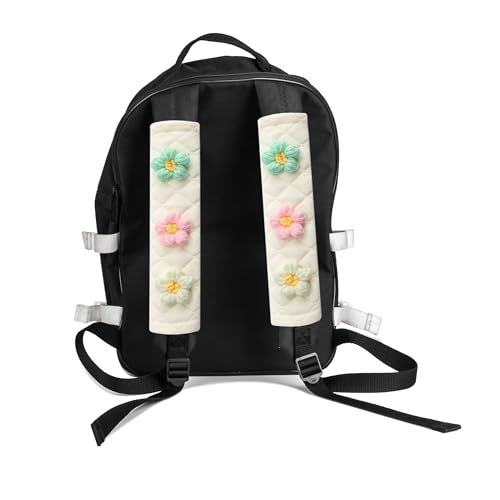 Soft Auto Seat Belt Cover Seatbelt Shoulder Pad Cushions 2 PCS for a More Comfortable Driving Universal Fit for All Cars and Backpack Off-White Knitted Flower (Green & Pink)