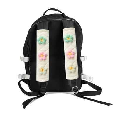 Soft Auto Seat Belt Cover Seatbelt Shoulder Pad Cushions 2 PCS for a More Comfortable Driving Universal Fit for All Cars and Backpack Off-White Knitted Flower (Green & Pink)