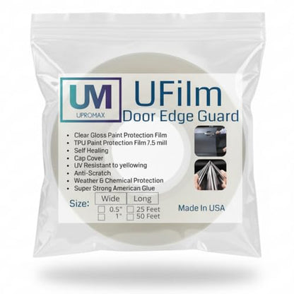 Ufilm Door Edge Protector PRE-Cut Guard Scratch Paint Protection Film with Strong American Glue Clear and Black Universal Car Truck (1 in x 25 ft) - size: 1 in x 50 ft