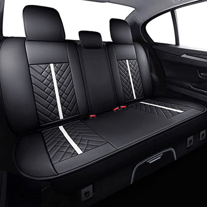 Tomatoman Tacoma Truck Rear Seat Covers 2005-2024 2025 2026 Access Double Cab TRD Sport Offroad Limited SR5 V6 Back Car Cushions with Waterproof Faux Leather(Rear Seat/Black-White) - color: Rear Seat/Black-White
