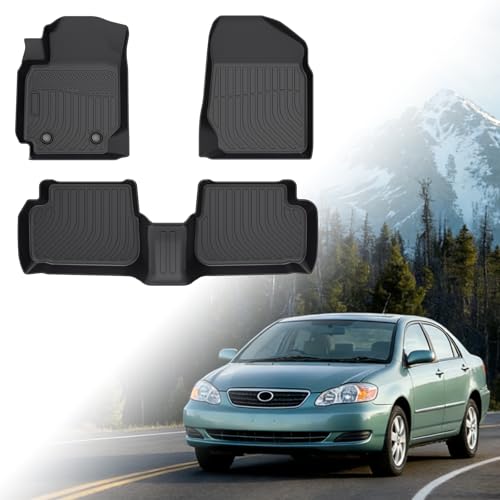 Floor Mats for Toyota Corolla 2003 2004 2005 2006-2008(NOT for with Rear Seat Vents), 2007 Corolla Floor Mats, Custom Fit TPE Corolla Mats Accessories, 1st & 2nd Rows All Weather Protection - style: 8)2003-2008|Corolla|Front & Rear Row