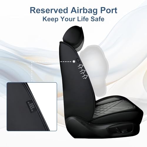 2PCS Car Seat Covers Front Seat Fit for Hyundai Genesis 2009-2014 Automotive Seat Cover Protector Waterproof Faux Leather Seat Covers Cushion with Airbag Compatible(Black&Grey)