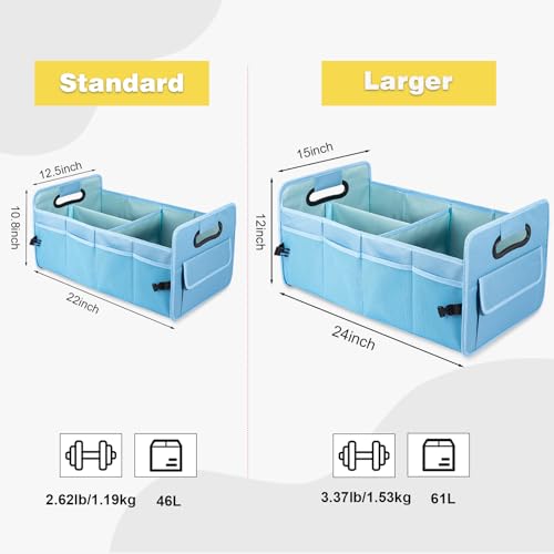 Car Trunk Organizers and Storage Collapsible Multi Compartment Container Box, Adjustable Car Accessories for SUV Sedan Truck, Large Size, Light Blue - color: Light Blue, size: Large