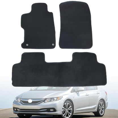 Mythoria Custom Fit Car Floor Mats Fit for Honda Civic 2012 2013 2014 2015, Waterproof Velour Carpet Full Set, All-Weather Protection, Anti-Slip Backing, Odorless, Black
