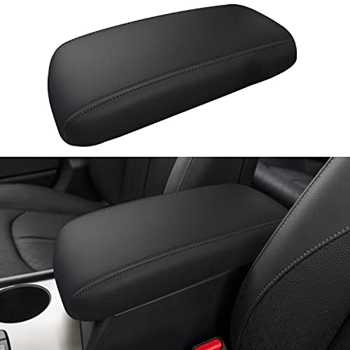 Car Center Console Armrest Cover for Kia Optima 2016 2017 2018 2019 2020 Leather Anti-Scratch Central Arm Rest Box Lid Seat Cover Protector Cushion Saver Interior Accessories(Black Stitches) - color: Black leather + Black stitches