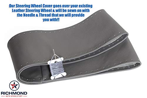 Leather Steering Wheel Cover, Compatible with 2008 Dodge Ram SLT Laramie 2500 3500 Power Wagon, Dark Gray