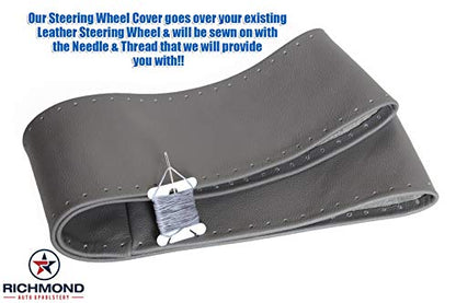 Leather Steering Wheel Cover, Compatible with 2008 Dodge Ram SLT Laramie 2500 3500 Power Wagon, Dark Gray