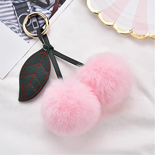 Cute Faux Rabbit Fur Ball Pom Pom Keychain Car Key Ring Handbag Tote Bag Pendant Purse Charm - color: Cherry-pink