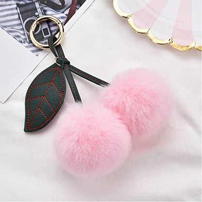 Cute Faux Rabbit Fur Ball Pom Pom Keychain Car Key Ring Handbag Tote Bag Pendant Purse Charm - color: Cherry-pink