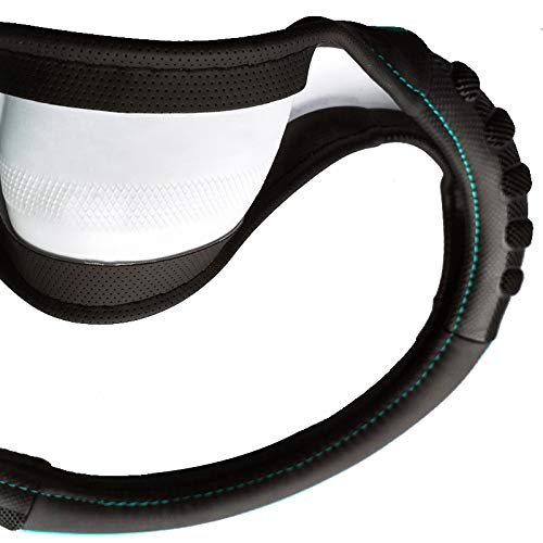 Flying Banner car Steering Wheel Cover Faux Leather Massage Universal fit 3D Honeycomb Hole Anti-Slip Sporty 15 Inches (Mint Green Black) - color: Mint green black