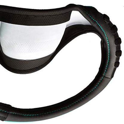 Flying Banner car Steering Wheel Cover Faux Leather Massage Universal fit 3D Honeycomb Hole Anti-Slip Sporty 15 Inches (Mint Green Black) - color: Mint green black