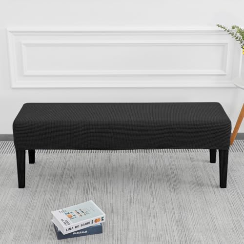 SPRINGRICO Stretch Dining Bench Cover, Removable Bench Slipcover Washable Bench Seat Protector Rectangle Bench Cover for Dining Room, Living Room, Bedroom, Kitchen (S1-Black) - color: S1-black