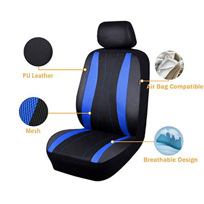 Flying Banner car seat Covers Full Set Faux Leather Air Mesh Breathable Man Lady Airbag Compatible Rear Bench Split 40/60 50/50 60/40 Truck Pick Up (Full Set - Low Back, Black Blue) - color: Black Blue
