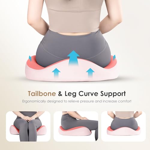Car Seat Cushion & Lumbar Support Pillow & Car Neck Pillow Ergonomic and 100% Memory Foam, Upgraded Larger and Breathable Car Seat Cushion & Back Support Pillow - Pink - color: B-cushion&lumbar&neck Pillow-pink