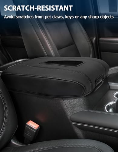 Center Console Armrest Cover for Chevy Silverado 1500 Accessories & GMC Sierra 2019-2026, Yukon & Tahoe & Suburban 2021-2026, Bucket Seat, Comfort Arm Rest Cushion Pad, Black-Gray Stitch - color: Black gray