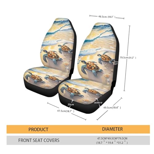 Beach Turtle Starfish Shell Print Car Seat Covers, 2 Pieces Washable Auto Seats Protectors Anti-Scratch Front Seat Cushions Car Interior Accessories Universal Fit Most Vehicles - color: Beach Turtle Starfish Shell