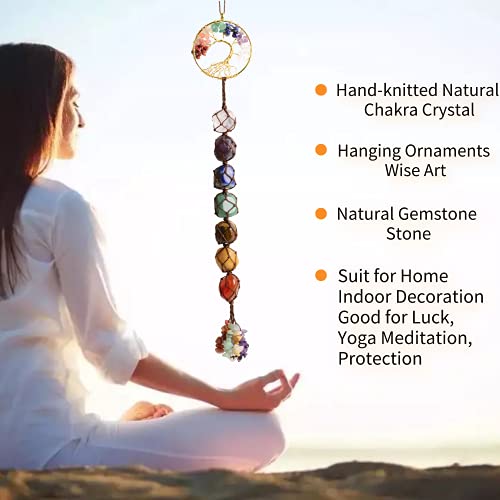 2 Pieces of 7 Chakras Healing Crystals and Tree of Life Wall Hanger Tumbled Gemstones Meditation Hanging Ornament Christmas Tree Memorial Hanging Pendant (Style 2) - color: A-style 20