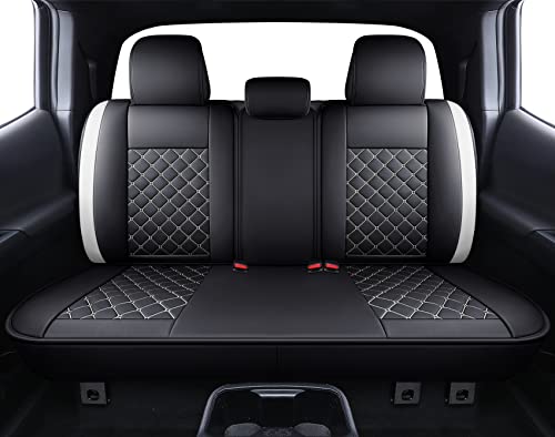 Tomatoman Tacoma Seat Covers Customized for 2005-2025 2026 Sport Extended SR V6 Overlanding, Waterproof Faux Leather Cushions(Full Set, Black-White) - color: Full Set/Black-White