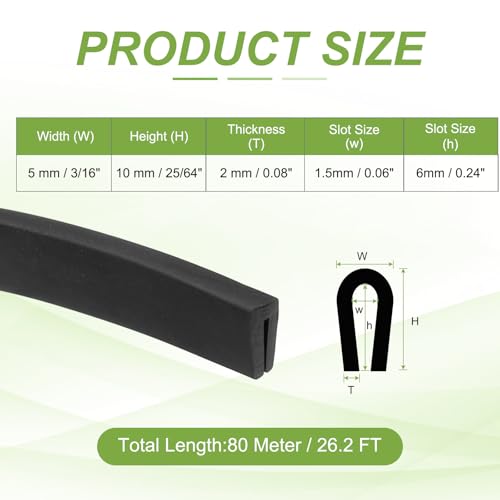 PATIKIL 26.2ft U Rubber Edge Trim Fit for 1.5mm Edge, 5 mm x 10 mm Black - size: Fit for 1.5" x 26.2ft x 5mm x 10mm
