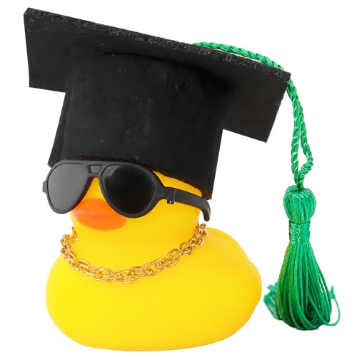 wonuu Car Dashboard Decor Graduation Hat Rubber Duck, Car Ducks Ornaments with Mini Hat Necklace Sunglasses Scarf (Green) - color: Green