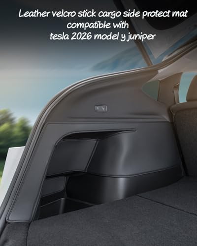 Model Y Juniper 2025 2026 Trunk Side Protector Pads, Leather Velcro Stick Cargo Side Protect Mat Compatible with Tesla 2026 Model Y Juniper Interior Protection Accessories Set of 2 (Left + Right Side)