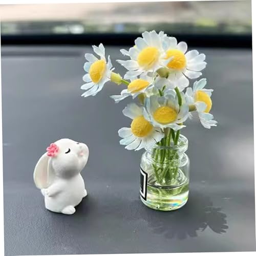 1 Set Car Dashboard Decorations, Mini Daisy Flower in Vase with Bunny, Self Adhesive Ornament for Car Interior and Dashboard Decor