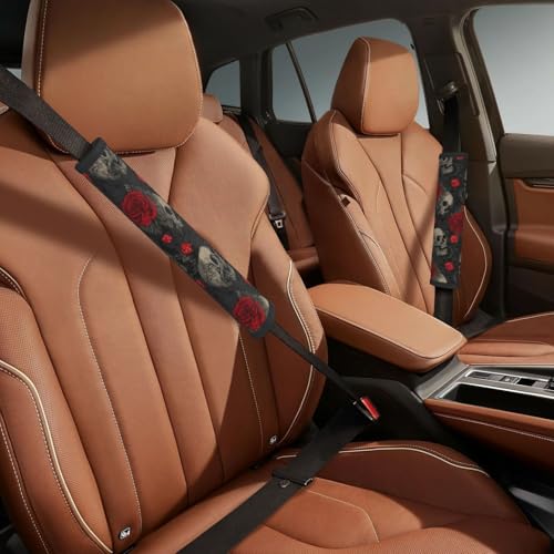 Halloween Skull Steering Wheel Cover Elastic Non-Slip Car Steering Wheel Covers with Seat Belt Shoulder Pad for Women Men - color: Halloween Skull