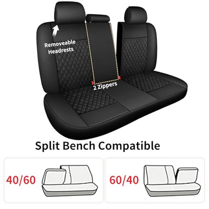 HChengkikz Leather Car Seat Covers, Breathable and Waterproof Seat Cover Full Set, PU Premium Universal Fit Automotive Airbag Compatible for Cars Sedans SUVs Vans and Trucks (Full Seat, Black) - color: N1 Black, size: Full Set