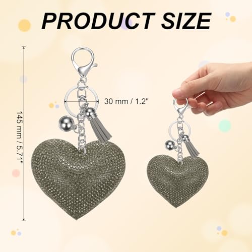 PATIKIL Rhinestone Keychains for Women, Cute Bling Heart Shape Purse Charm for Bag Handbags Car Keys - color: White Gray