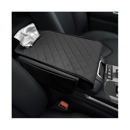 Car Center Console Cover, 13 × 7.1 × 3.0 Inch Leather Auto Armrest Cover with Pockets & Tissue Box, Waterproof Comfortable Center Console Cushion Pad for Cars Trucks SUVs (Black) - color: Black
