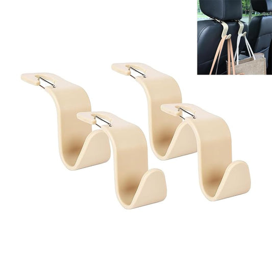 4-Pack 360° Rotating Car Headrest Hooks Vehicle Storage Organizer for Purses Handbags Groceries Coats – Holds 55lbs Simple Design with Clip Beige - color: Beige