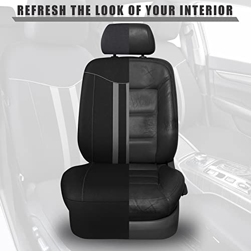 CAR-GRAND Modern Stylish Strips Piping Cloth Automotive Seat Covers Full Set,Universal Fit 90%(SUV,Truck,Sedan) Air Compatible with 3 Zipper Bench Design (Black-Gray) - color: Black-Gray