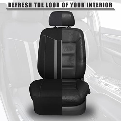 CAR-GRAND Modern Stylish Strips Piping Cloth Automotive Seat Covers Full Set,Universal Fit 90%(SUV,Truck,Sedan) Air Compatible with 3 Zipper Bench Design (Black-Gray) - color: Black-Gray