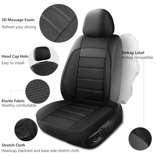 HChengkikz Seat Covers, Car Seat Covers Front Seats, Leather 3D Foam Back Support Car Seat Cover, Air Mesh Automotive Seat Covers, Airbag Compatible, Universal Fit Most Cars, Vans, Trucks, SUVs (2PCS) - color: N6 Black, size: Front Seat