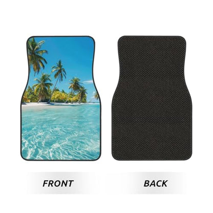 Universal Fit Car Floor Mats, Tropical Beach Islands Summer Ocean Palm Tree Picture Set of 4pcs Car Carpet Fit for SUV, Vans, Sedans, Trucks - color: Tropical Beach Islands