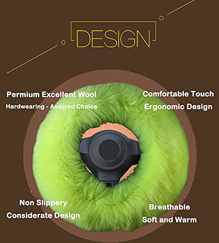 Car Steering Wheel Cover Gear Shift Handbrake Fuzzy Cover 1 Set 3 Pcs Multi-Colored with Winter Warm Pure Wool Fashion for Girl Women Ladies Universal Fit Most Car (Grass Green)
