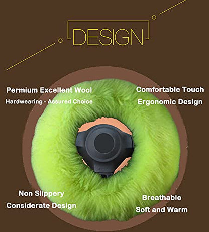 Car Steering Wheel Cover Gear Shift Handbrake Fuzzy Cover 1 Set 3 Pcs Multi-Colored with Winter Warm Pure Wool Fashion for Girl Women Ladies Universal Fit Most Car (Grass Green)