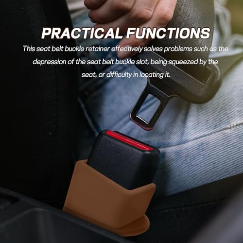 2PCS Car Seat Belt Buckle Holder, Easy Access Silicone Auto Seatbelt Buckle Booster, Seat Belt Buckles Fixer Cover Makes Receptacle Stand Upright Buckling for Kids, Car Accessories (Coffee) - color: Coffee
