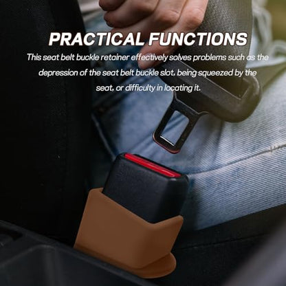 2PCS Car Seat Belt Buckle Holder, Easy Access Silicone Auto Seatbelt Buckle Booster, Seat Belt Buckles Fixer Cover Makes Receptacle Stand Upright Buckling for Kids, Car Accessories (Coffee) - color: Coffee