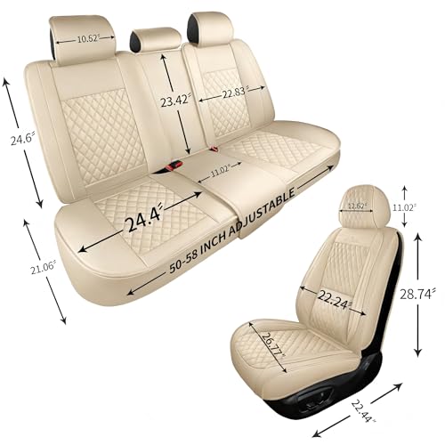 Car Seat Covers Full Set,Universal Precision Fit 3D Contoured Automotive Nappa Leather Seat Covers for SUV Truck Sedan,Anti-Slip Seat Cover with Lumbar Support Style2 Light Beige - color: Light Beige Semi Coverage